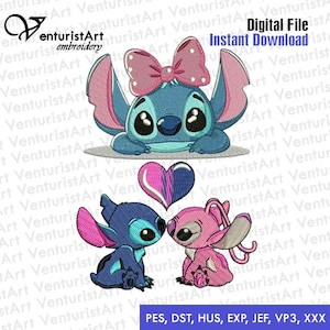 Stitch Heart Embroidery Design - Cute Baby Stitch Machine Embroidery File - 5 Sizes - Digital Embroidery Pattern - Instant Download