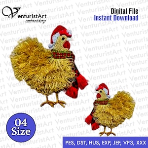 Motif de broderie duveteux à franges poulet - Crazy Chicken Pes - téléchargement de broderie ferme - 10 tailles - fichiers Machine à télécharger instantanément