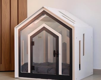 White Indoor Dog House with Door, Wooden Dog Crate with Doors, Luxury Dog Kennel Indoor, Modern Pet House, Dog Cage Large Sized, Dog Bed