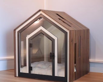 Modern Indoor Dog Houses with Doors, Luxury Dog Crate Furniture, Dog Bed Large Dogs, Designer Dog House Crate, Pet House Interior Kennels