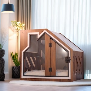 Brown Stylish Indoor Dog House with Door, Premium Dog Crate Table, Dog Kennel Furniture, Dog Bed Small Dogs, Modern Pet House, Dog Crate