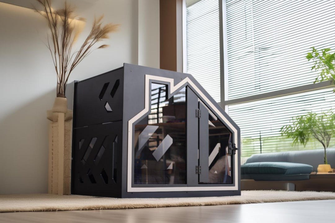 Picture of Gray Luxury Dog House, Wooden Dog Crate With Doors, Indoor Dog Kennel ...