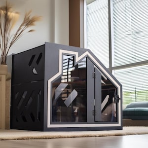 Gray Luxury Dog House, Wooden Dog Crate with Doors, Indoor Dog Kennel Furniture, Dog Cage, Decorative Dog Crate for Single Dog, Pet House