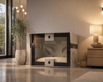 Gray Wooden Dog Bed, Luxury Indoor Kennel