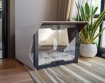 Modern Indoor Dog Houses with Doors, Luxury Dog Crate Furniture, Dog Bed Large Dogs, Designer Dog House Crate, Pet House Interior Kennels