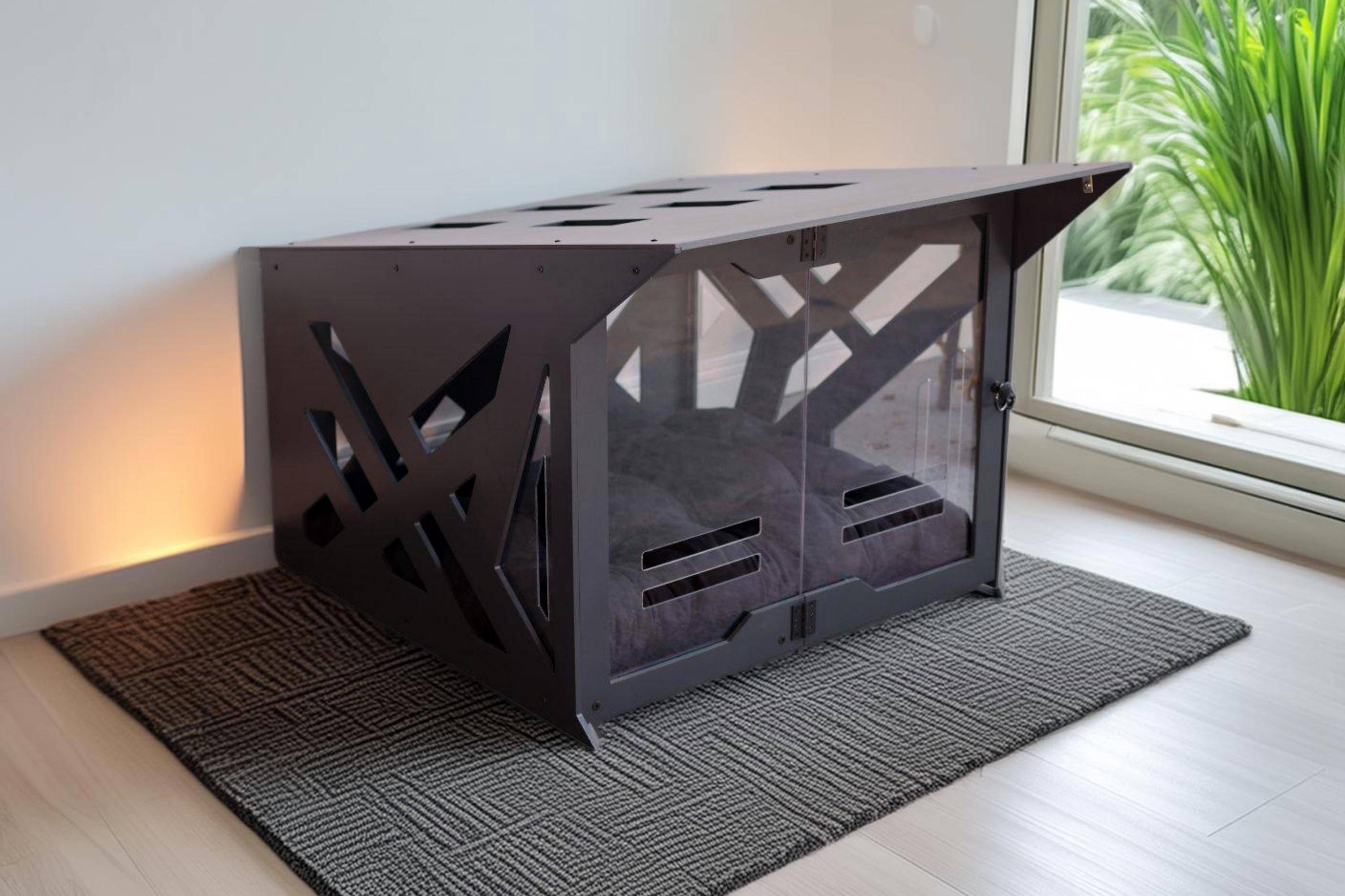 Gray Luxury Dog Bed Large Dogs, Wooden Dog Crate Furniture, Indoor Dog Houses for Inside, Dog Kennel for Dog Indoor, Modern Dog Crates