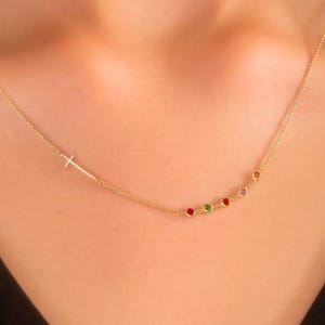 Birthstone Cross Necklace, Cross Baptism Necklace Gift, Custom Birthstone Necklace, Religious Cross Necklace, Birthday Birthstone Pendant