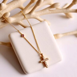 Cross Birthstone Necklace, Birthstone Customize Pendant, Christian Religious Cross Necklace, Baptism Cross Pendant, Cross Birthstone Jewelry