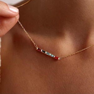 Birthstone Baguette Necklace, Personalized Necklace, Customize Birthstone Pendant, Baguette Birthstone Jewelry, Birthstone Necklace for Gift