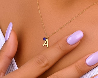 Collier initial de pierres de naissance personnalisé, cadeau de collier de pierres de naissance personnalisé pour une mère, pendentif initiale nom, pendentif pierres de naissance délicats
