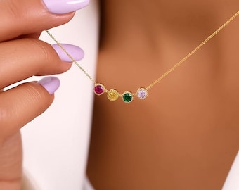 Collier de pierres de naissance personnalisé, pendentif avec pierres de naissance personnalisé, cadeau de plusieurs colliers de pierres de naissance pour une mère, bijoux de famille avec pierres de naissance