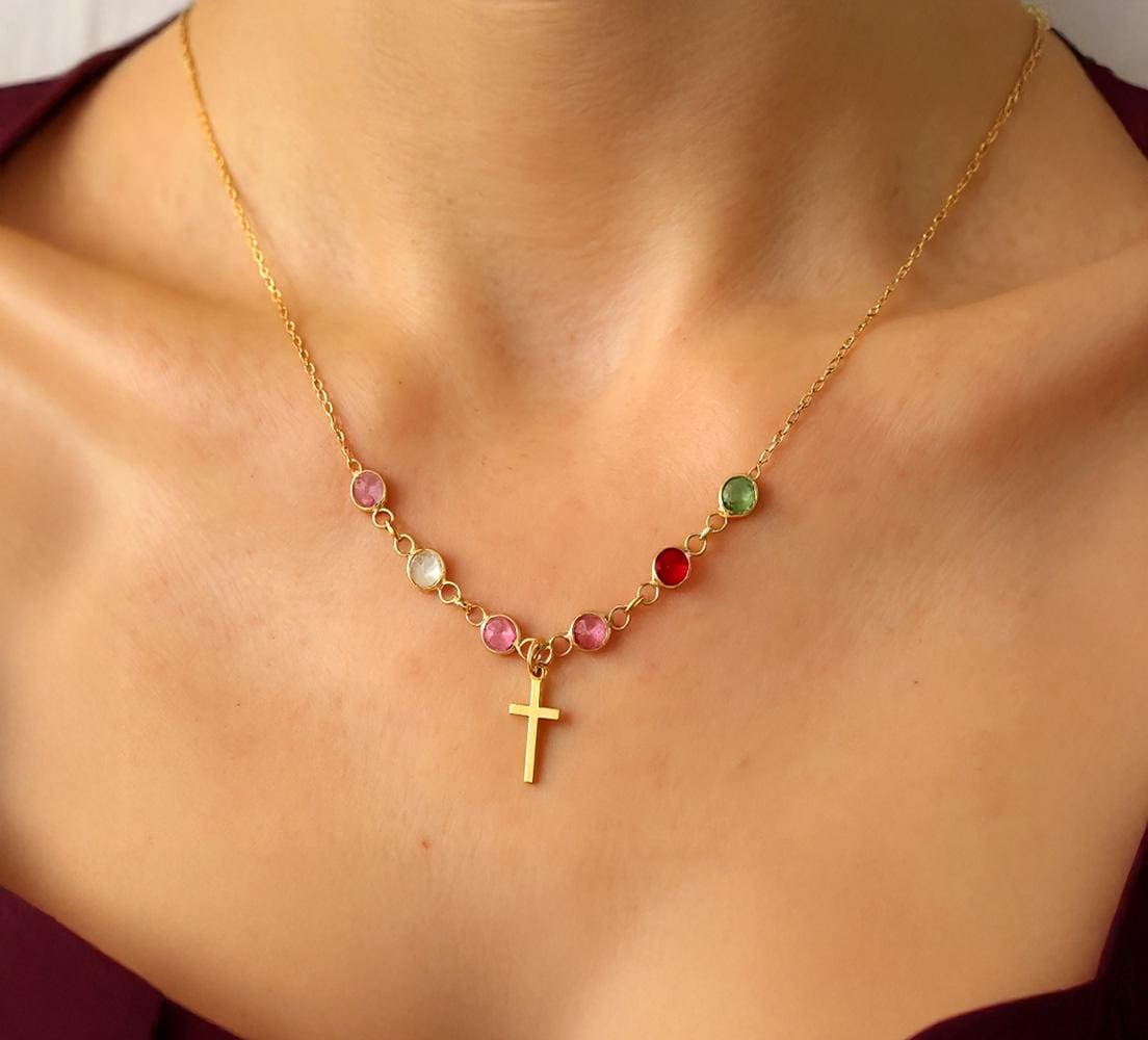 Birthstone Cross Necklace - Etsy