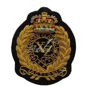 American Classic Vintage Blazer Badge Bullion Wire Hand Embroidered Royal Blazer Patch , Sew on, Pocket size