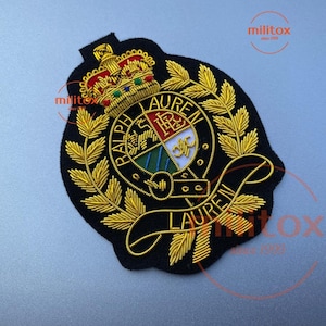 Vintage Hand Embroidered Bullion Wire Blazer Badge, Sew on, Pocket Size, Lauren Family Patch, Royal Blazer Patch