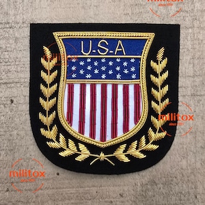 USA Blazer Badge Bullion Wire Hand Embroidered Royal Blazer Patch , Sew on, Pocket size, Rugby Crest