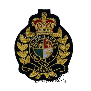 Vintage Hand Embroidered Bullion Wire Blazer Badge, Sew on, Pocket Size, Lauren Family Patch, Royal Blazer Patch