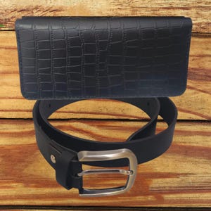 Billetera Larga de Cuero, Billetera Larga Negra, Billetera con Cadena, Patrón de Billetera Larga, Cinturón Utilitario de Cuero, Cuero Negro, Tercer Aniversario.