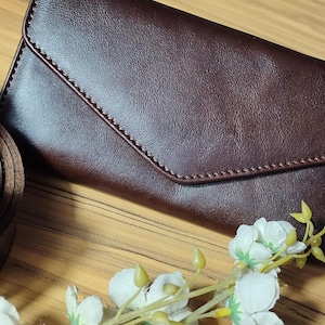 Cartera larga de cuero, patrón de cartera larga, cartera de cuero, cartera larga personalizada, cartera con cinturón, cuero marrón vintage, cuero marrón.
