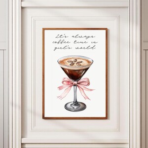 Trendy Espresso Martini Wall Art, Pink Bow Wall Art, Girl Wall Art, Girl Room Wall Art, Girl Room Decor, Espresso Martini with Bow