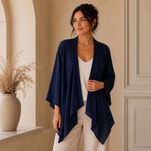Kimono cárdigan de lino para mujer, prenda de lino holgada para el verano, kimono de playa estilo boho, capa ligera de lino, atuendo informal para vacaciones.