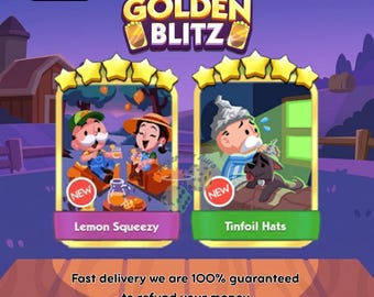 Both Monopoly Go Golden Blitz Stickers: Lemon Squeezy 5 Stars And Tinfoil Hats 5 Stars Cheapest - Fast Delivery
