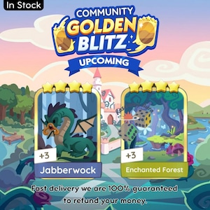 Both Golden Blitz Jabberwock and Enchanted Forest 4 Stars Stickers - Gold Combo Cheapest - Monopoly Ever After Album