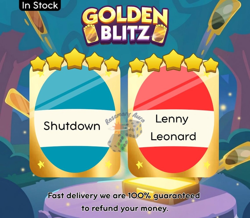 Arrêt de la vente de stickers Golden Blitz et Lenny Leonard – Prix le plus bas, livraison rapide, échange de stickers Monopoly GO image 1