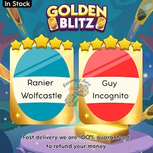 Pegatinas Golden Blitz Ranier Wolfcastle y Guy Incognito - Combo dorado más barato - Nuevo álbum de Monopoly