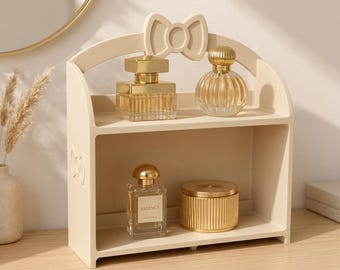 Parfymställ, dekorativ hylla med rosett, parfymställ, hylla för doftflaskor, heminredning, presentidé, sminkbordsdekoration, elegant design
