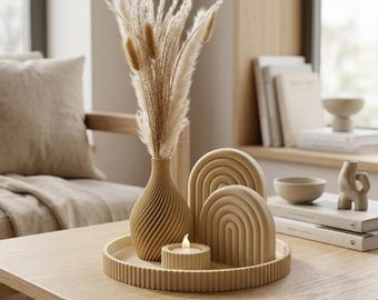 Conjunto decorativo, decoración de mesa moderna, decoración del hogar, decoración escandinava, jarrón decorativo, diseño minimalista, bandeja, accesorio para el hogar