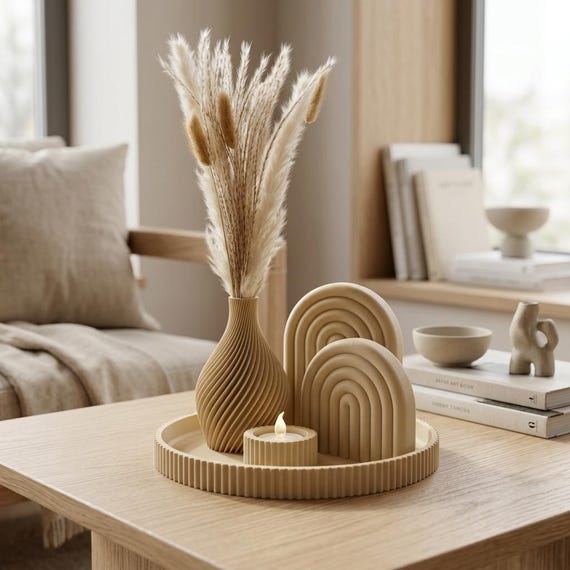 Deko Set, moderne Tischdeko, Wohnungsdeko, skandinavische Deko, Dekovase, minimalistisches Design, Tablett, Wohnaccessoire