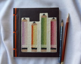 Handmade Cross-Stitch Notebook: Colored Pencils Design