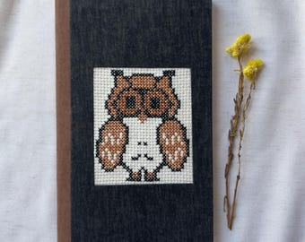 Handmade Owl Cross-Stitch Notebook: Graph Paper Journal