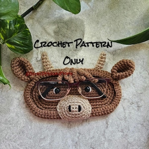 Crochet Pattern for Highland Cow Glasses Holder, Glasses Cozy, Tray, Organizer, Keeper, Unique Birthday Gift