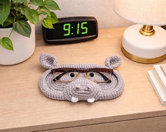 Crochet Hippo Glasses Holder, Handmade Reading Glasses Organizer Stand, Gift for Him or Her