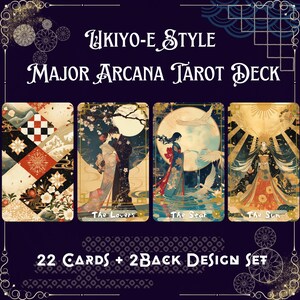 Printable Ukiyo-e Tarot Deck – 22 Major Arcana Cards + 2 Back Designs | Digital Download