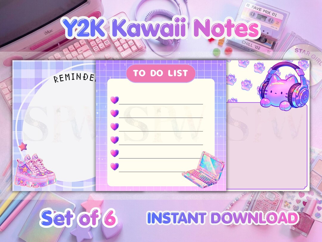 Y2k Notes Y2K Kawaii Memo Pads – Pastel Notes Set of 6 (digital Download) - Etsy