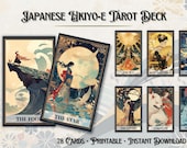 Ukiyo-e Tarot Printable – 78 Card Japanese Fortune Telling Set, Digital Download PDF PNG Guidebook