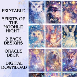 Baraja de Oráculo Imprimible Espíritus de la Noche de Luna (40 Cartas + 2 Diseños de Dorso / Descarga Digital)
