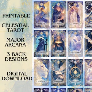 Tarocchi Celesti stampabili – Set di Arcani Maggiori + 3 disegni per il retro (download digitale)
