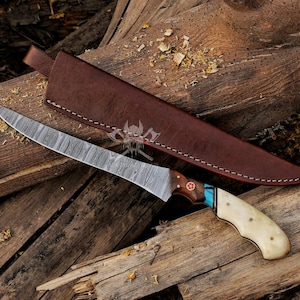 Damascus steel Fillet Fishing Knife, Handmade Damascus Fillet knife, kitchen knife , bbq Knife , steak knife , chef knife , gifts for him