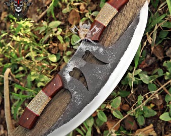 Hand Forged Damascus Steel Viking Pizza Cutter, English Ash Handle