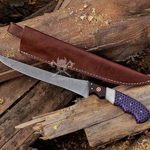 Damascus steel Fillet Fishing Knife, Handmade Damascus Fillet knife, kitchen knife , bbq Knife , steak knife , chef knife , gifts for him