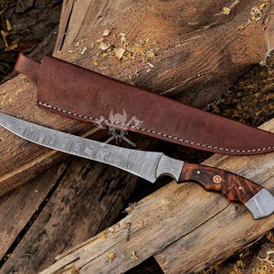 Damascus steel Fillet Fishing Knife, Handmade Damascus Fillet knife, kitchen knife , bbq Knife , steak knife , chef knife , gifts for him