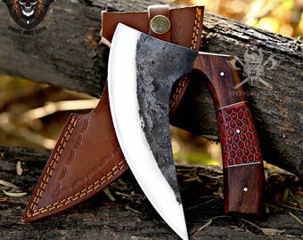 Hand Forged Damascus Steel Blade  Pizza Axe.