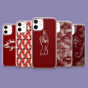 Coque de portable rouge cramoisi bordeaux, coque Scarlet Vibes pour iPhone 16, 15, 14, 13, 12, 11, Samsung S25, S24FE, S23 A55 A35 Pixel 9 9Pro 8A 7A