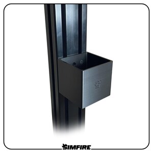 May include: A black metal square container attached to a black vertical support. The container has a logo on the front and is designed to hold items. The support has vertical grooves. The brand name "SIMFIRE" is at the bottom.