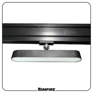 May include: A black, rectangular LED light fixture with rounded edges and a white light panel. The fixture is mounted to a black track system. The brand name "SIMFIRE" is at the bottom.