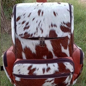 Tricolor Rindsleder Rucksack: Handgefertigter Hair-On Leder Rucksack