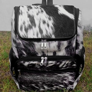 Tricolor Rindsleder Rucksack: Handgefertigter Hair-On Leder Rucksack